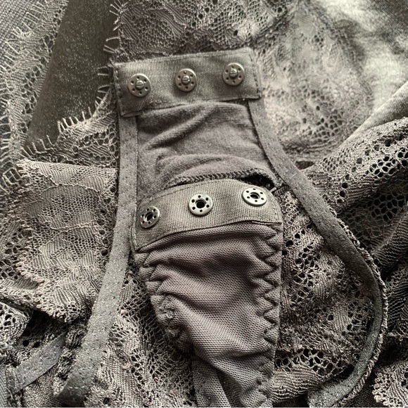 Victoria's Secret Black Satin Lace trim surplice sleeveless thong bodysuit SMALL - Picture 8 of 10